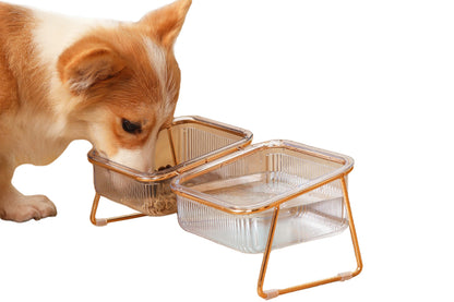 2Pcs Elevated Dog Bowls Raised Pet Feeder Cat Food Water Diner Stand Set-Double Bowls Style