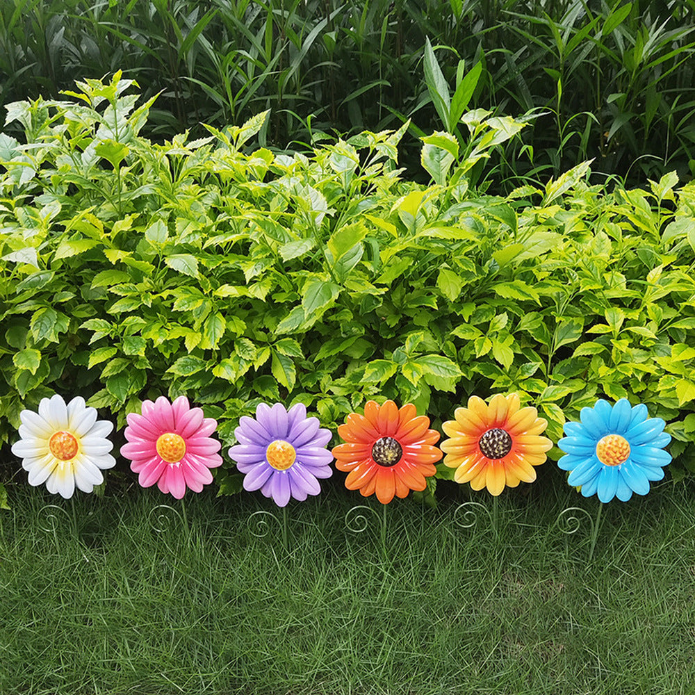 6Pcs Flower Shaped Garden Statues Lawn Art Metal Garden Sculptures