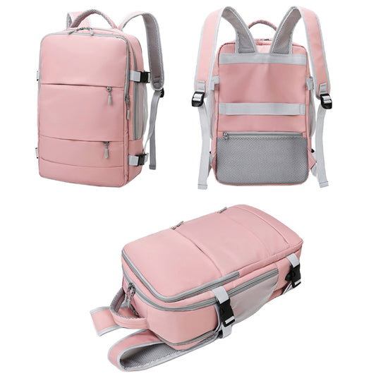 Water Resistant Mommy Bag Diaper Bag Travel Backpack Laptop Bag with USB Port -Pink