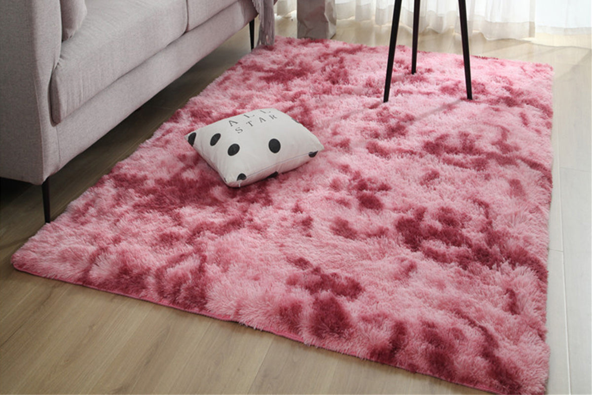 Fluffy Rug Anti-Slip Carpet Plush Dye Fluffy Area Rugs Floor Mat Bedroom Decoration-Red