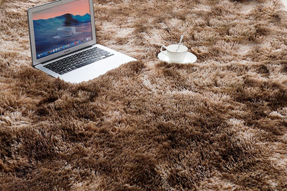 Fluffy Rug Anti-Slip Carpet Plush Dye Fluffy Area Rugs Floor Mat Bedroom Decoration-Coffee