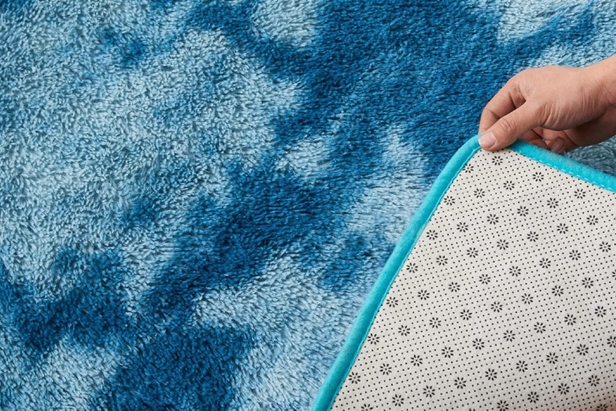 Fluffy Rug Anti-Slip Carpet Plush Dye Fluffy Area Rugs Floor Mat Bedroom Decoration-Blue