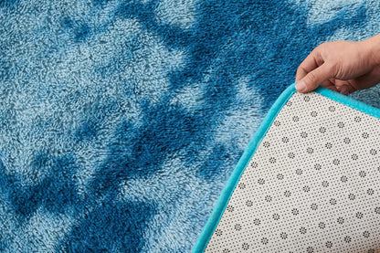 Fluffy Rug Anti-Slip Carpet Plush Dye Fluffy Area Rugs Floor Mat Bedroom Decoration-Blue