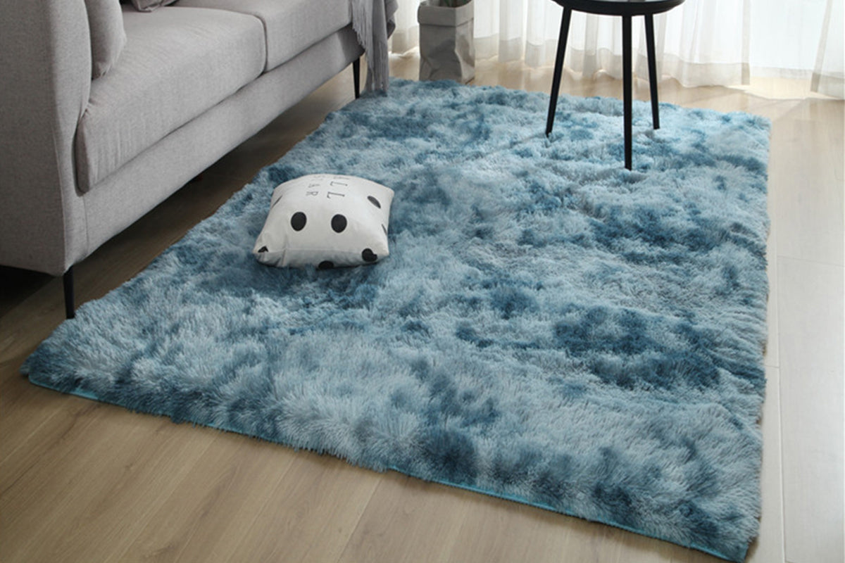 Fluffy Rug Anti-Slip Carpet Plush Dye Fluffy Area Rugs Floor Mat Bedroom Decoration-Blue