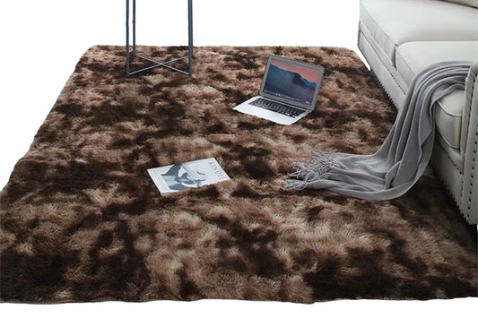 Fluffy Rug Anti-Slip Carpet Plush Dye Fluffy Area Rugs Floor Mat Bedroom Decoration-Coffee