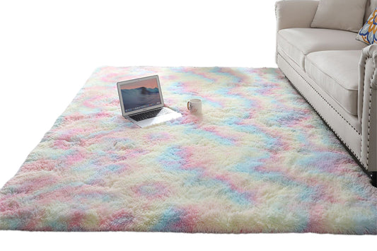 Fluffy Rug Anti-Slip Carpet Plush Dye Fluffy Area Rugs Floor Mat Bedroom Decoration-Colorful
