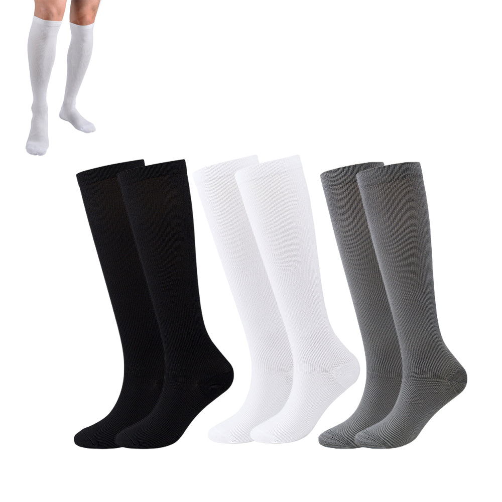 3 Pairs Compression Socks for Women and Men Circulation Promotion Best Support for Running Nursing Athletic-Black and Grey and White