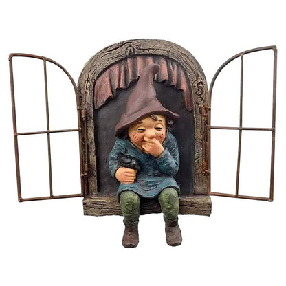 2 X Elf Out The Window Gnome Tree Hugger Garden Statue