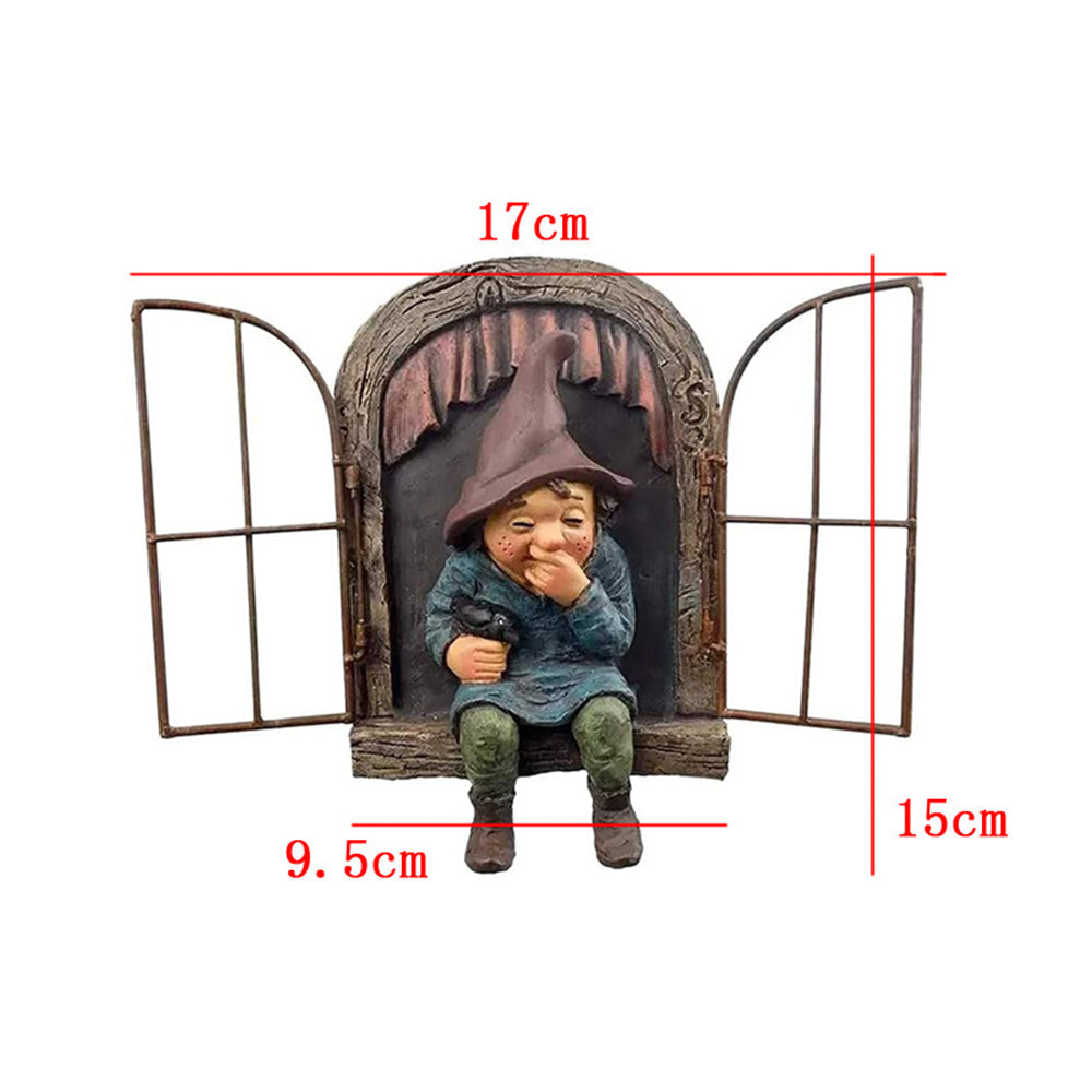 2 X Elf Out The Window Gnome Tree Hugger Garden Statue