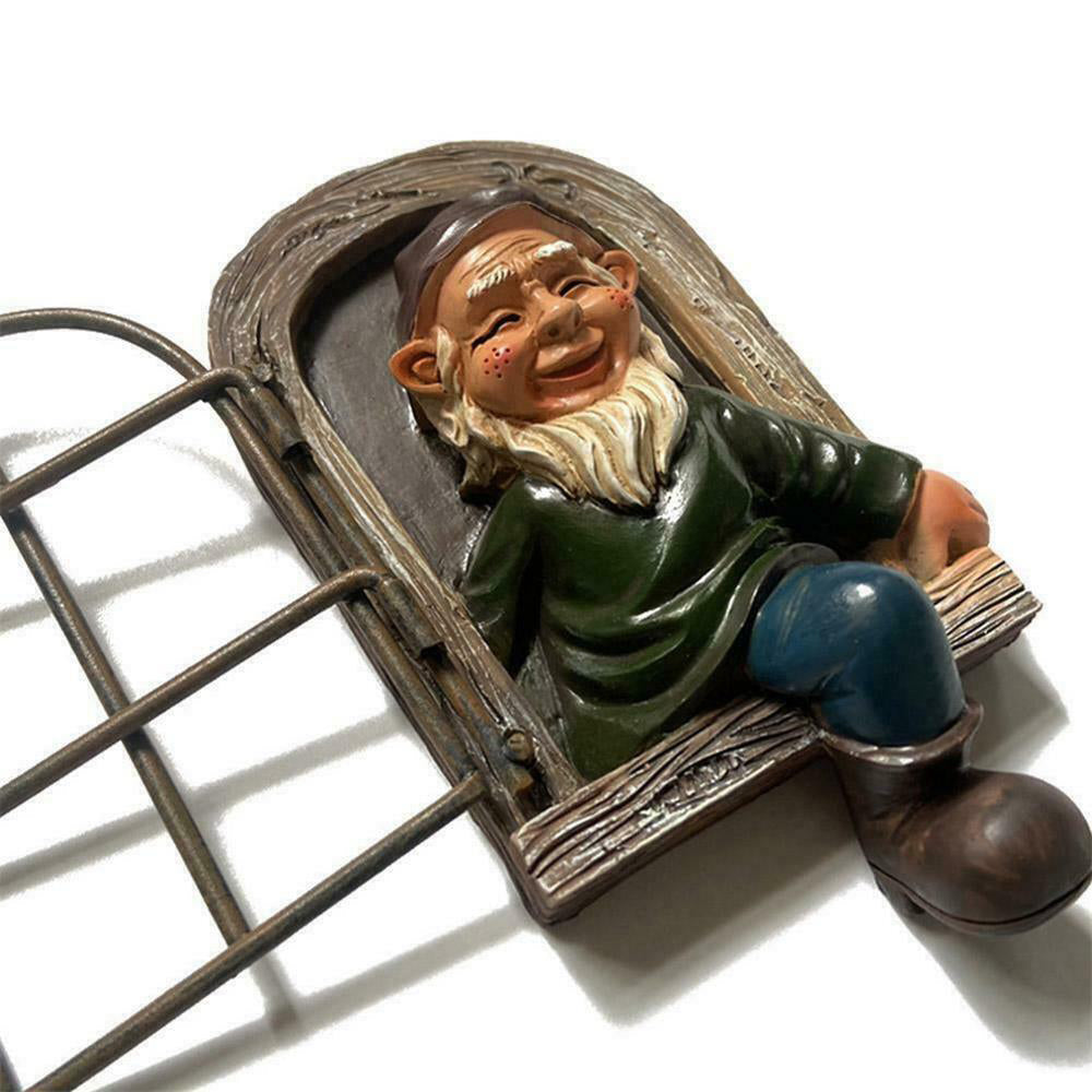 2 X Elf Out The Window Gnome Tree Hugger Garden Statue