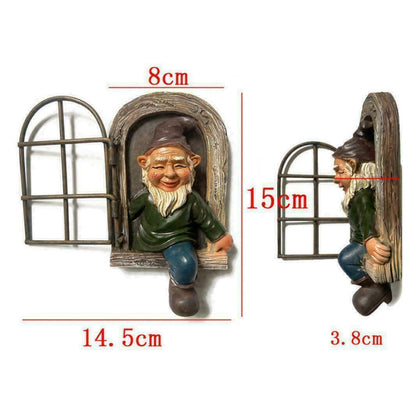 2 X Elf Out The Window Gnome Tree Hugger Garden Statue