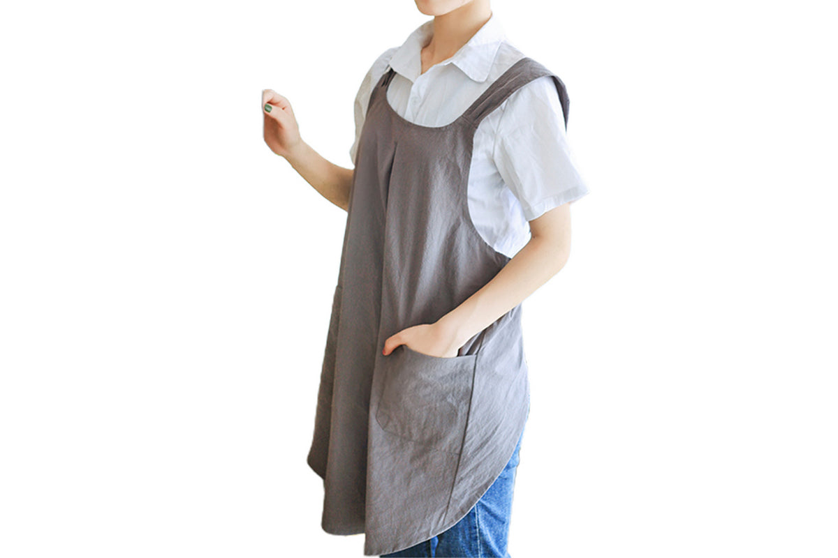 Cross Back Aprons Cotton Apron with Pockets for Kitchen Housework Flower Shop-Grey