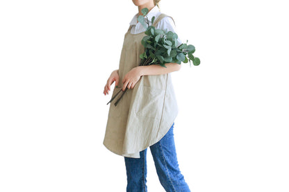 Cross Back Aprons Cotton Apron with Pockets for Kitchen Housework Flower Shop-Khaki