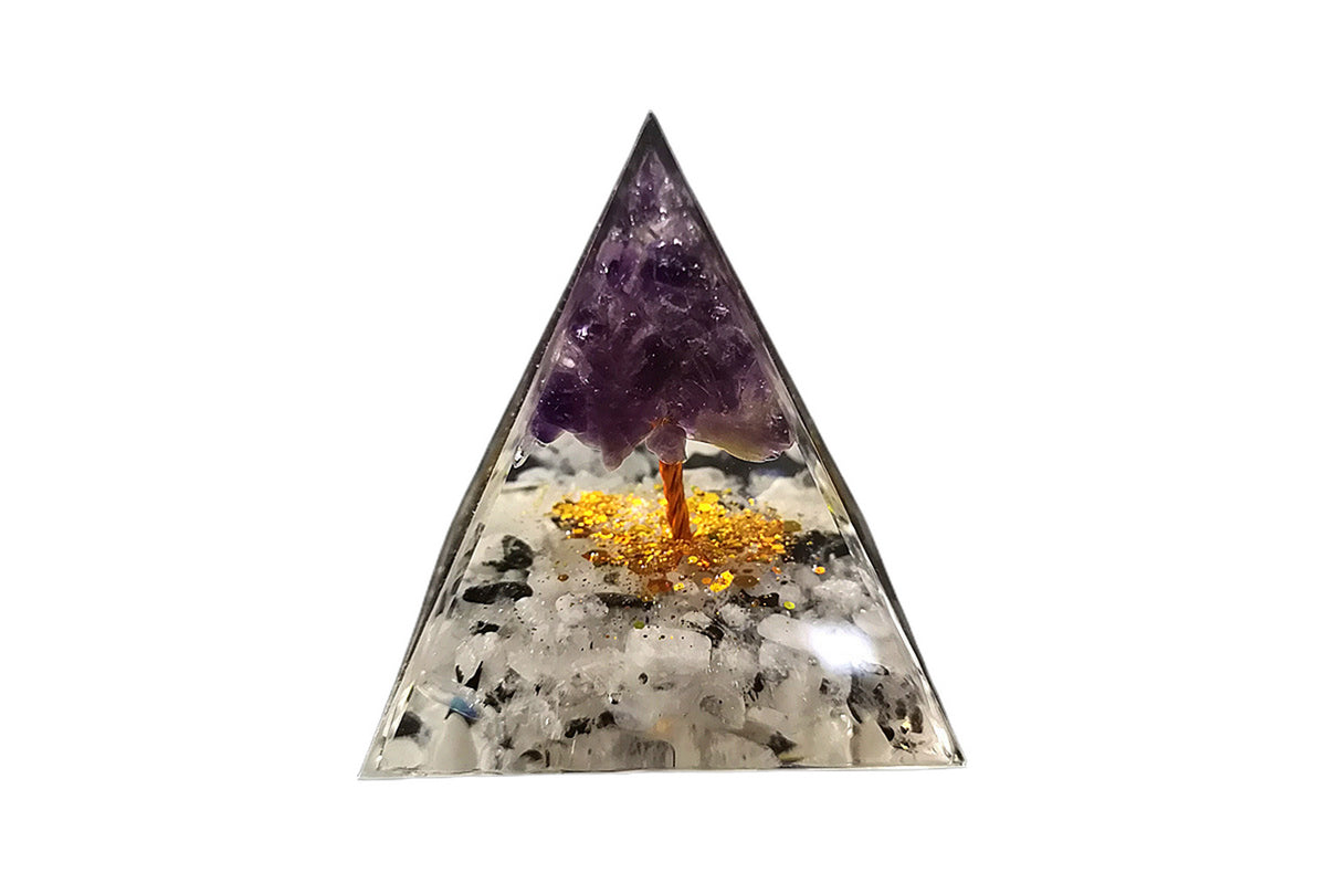 Orgonite Pyramid For Positive Energy Chakra Healing Crystal And Stone Orgone-Purple Tree