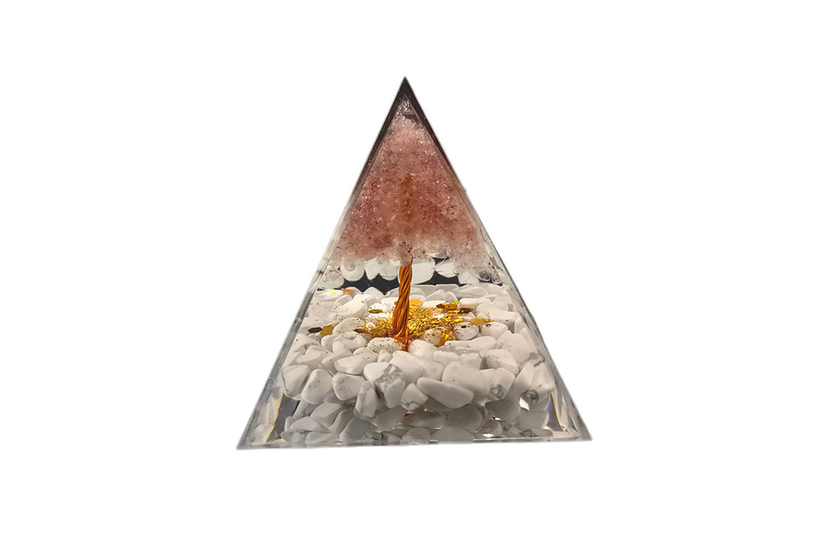Orgonite Pyramid For Positive Energy Chakra Healing Crystal And Stone Orgone-Pink Tree