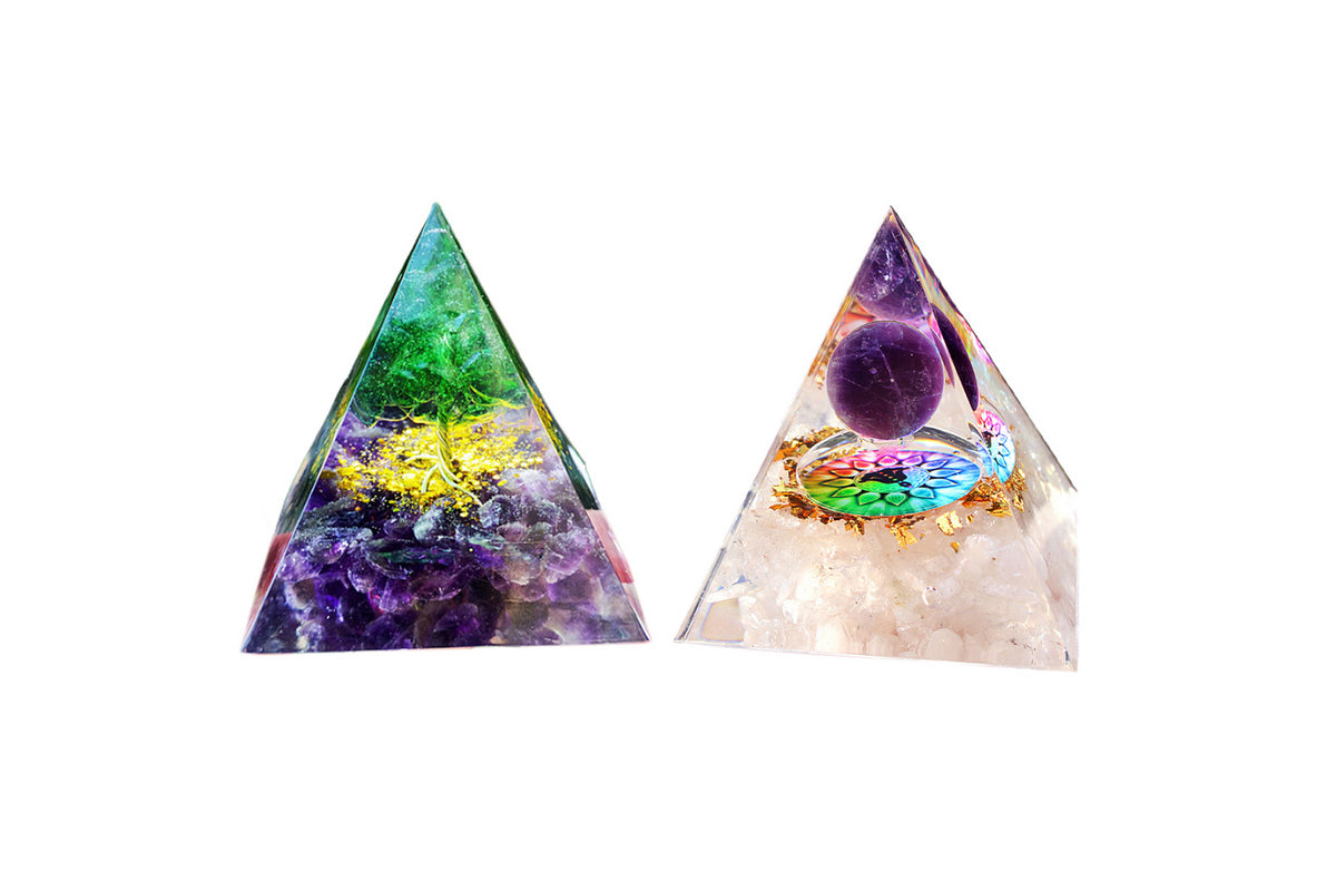 2Pcs Orgonite Pyramid For Positive Energy Chakra Healing Crystal And Stone Orgone-Purple Ball And Purple Crystal