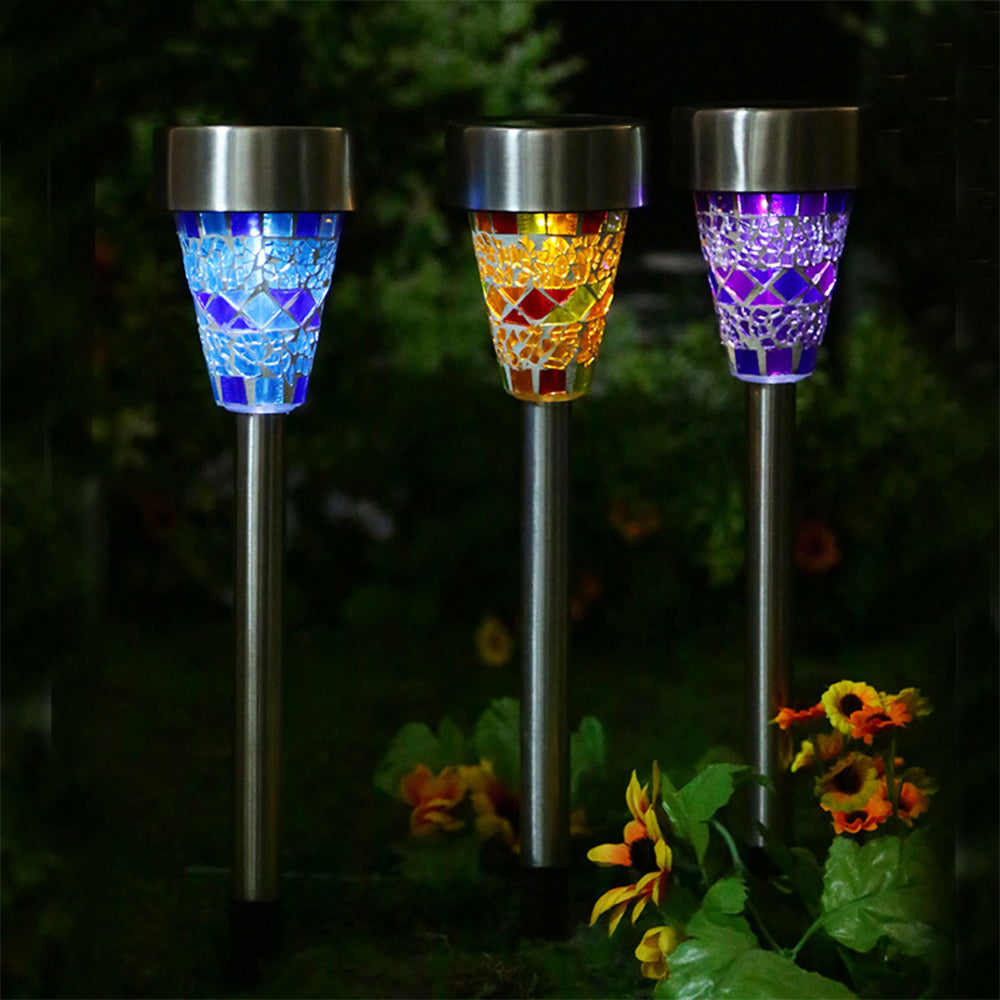 3Pcs 
Solar Mosaic Lamp Ground Light Patio Stake Walkway Outdoor Garden Decor