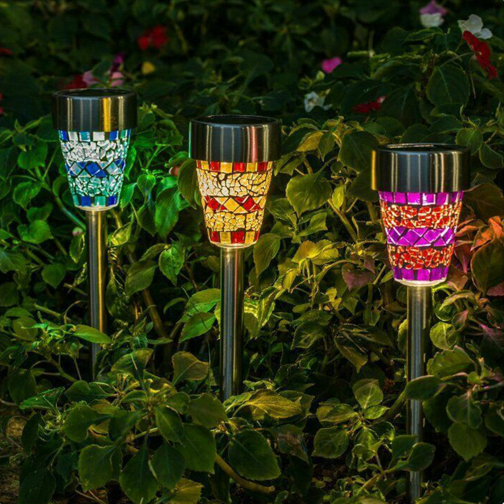 3Pcs 
Solar Mosaic Lamp Ground Light Patio Stake Walkway Outdoor Garden Decor