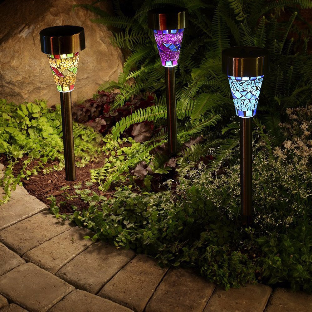 3Pcs 
Solar Mosaic Lamp Ground Light Patio Stake Walkway Outdoor Garden Decor