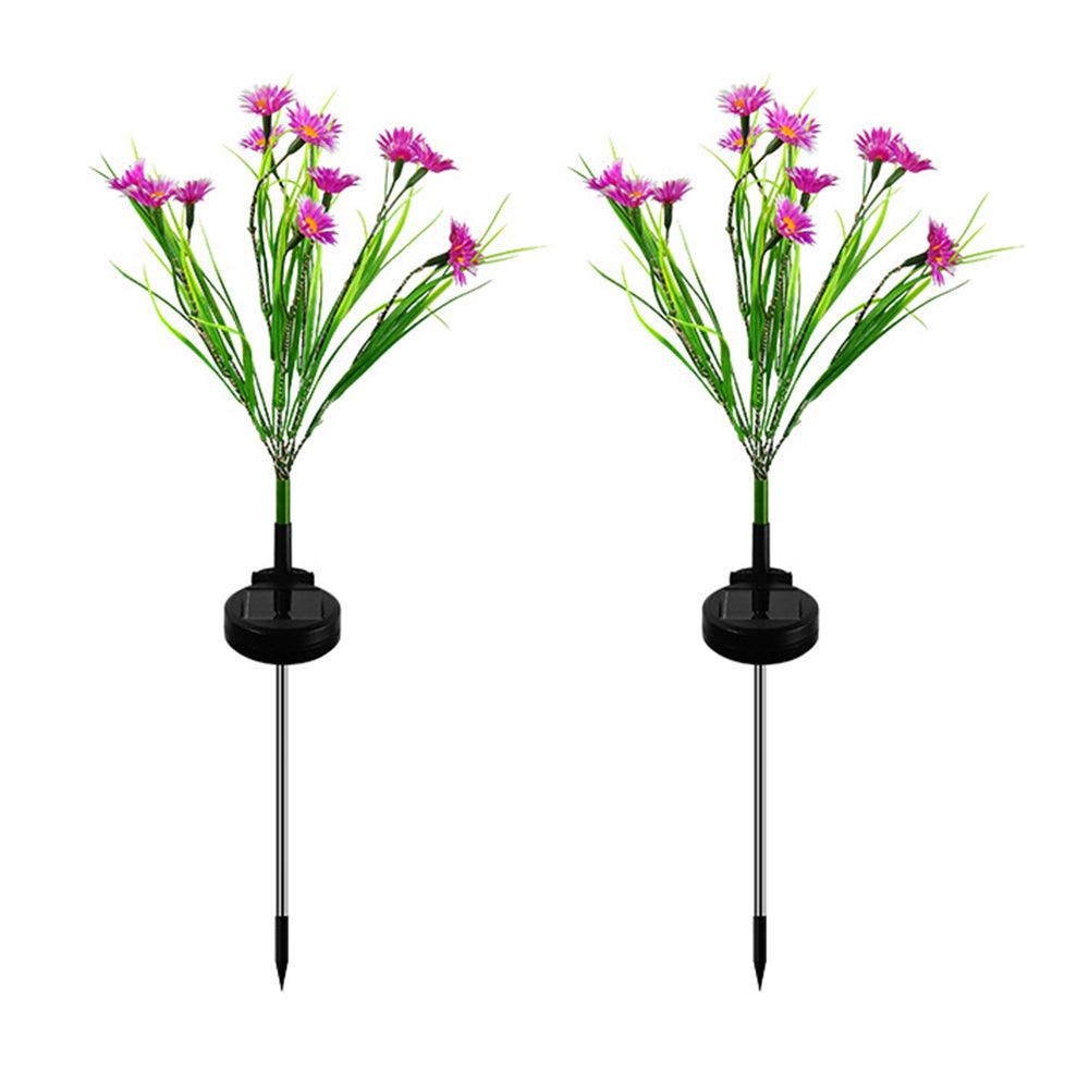 2Pcs Solar Lamp Daisy Ground Light Patio Stake Walkway Outdoor Garden Decor -Rose red