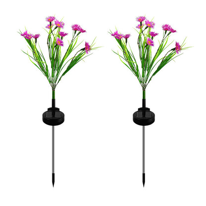 2Pcs Solar Lamp Daisy Ground Light Patio Stake Walkway Outdoor Garden Decor -Rose red