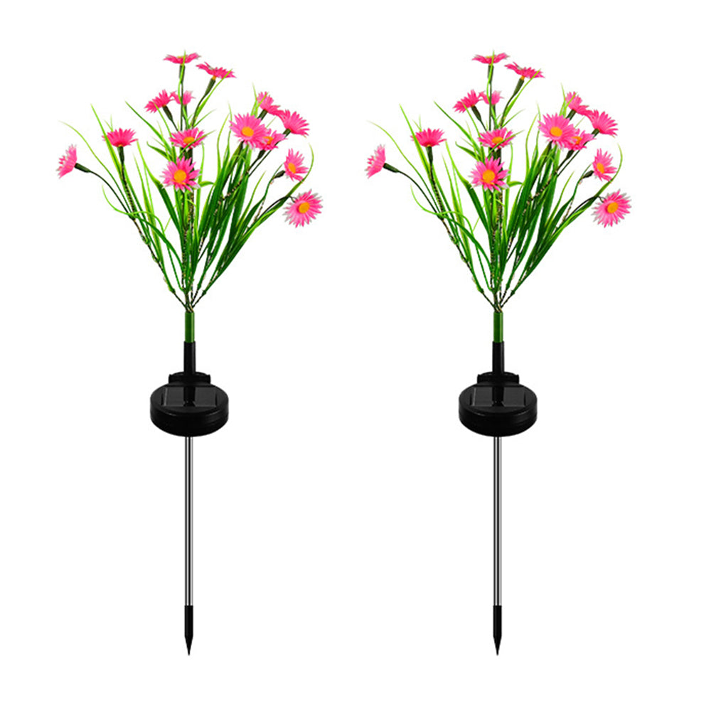2Pcs Solar Lamp Daisy Ground Light Patio Stake Walkway Outdoor Garden Decor -Pink
