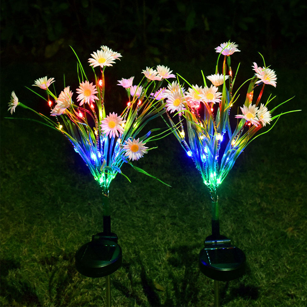 2Pcs Solar Lamp Daisy Ground Light Patio Stake Walkway Outdoor Garden Decor -White