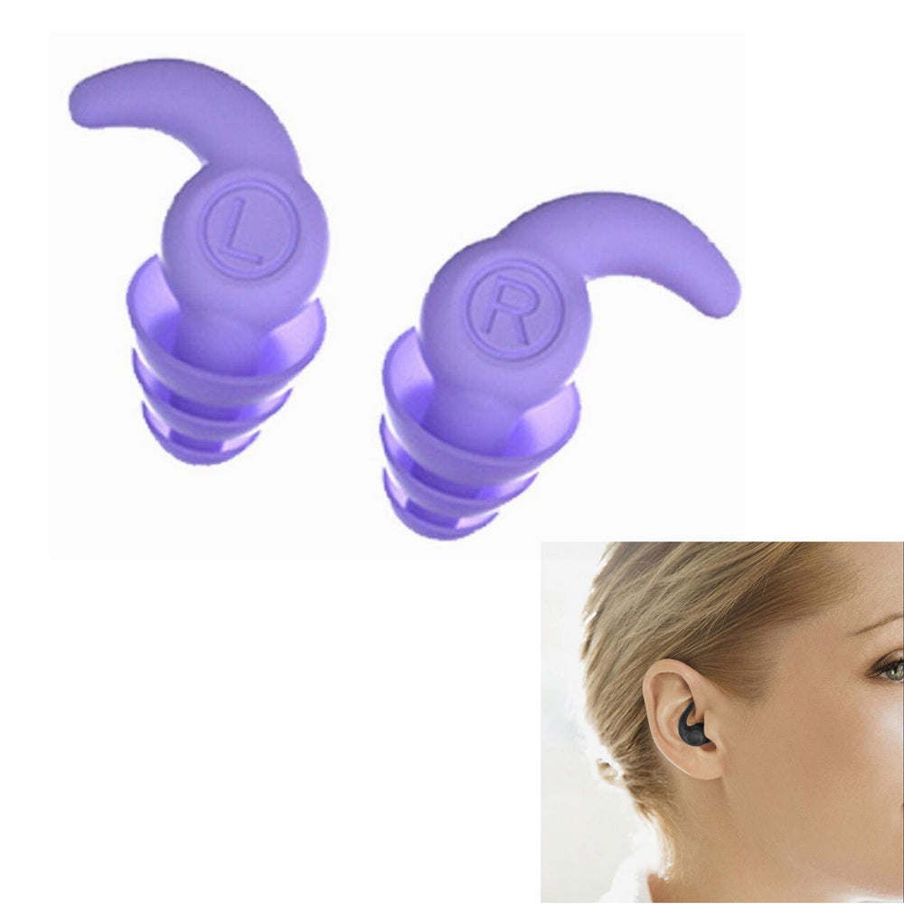 2 Pairs Ear Plugs for Sleeping Reusable Silicone Noise Reduction Ear Plugs for Noise Sensitivity Snore Travel -Grey and Purple