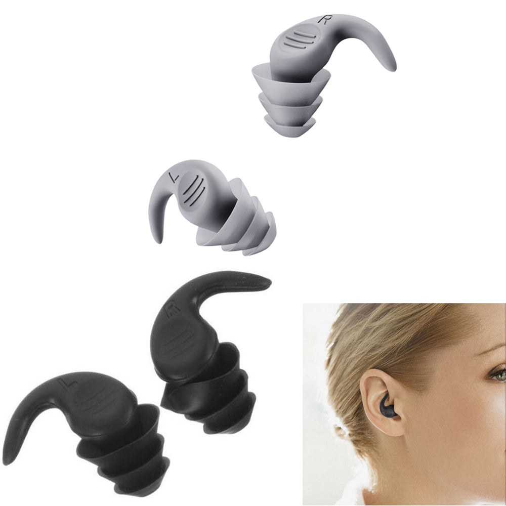 2 Pairs Ear Plugs for Sleeping Reusable Silicone Noise Reduction Ear Plugs for Noise Sensitivity Snore Travel -Black and Grey