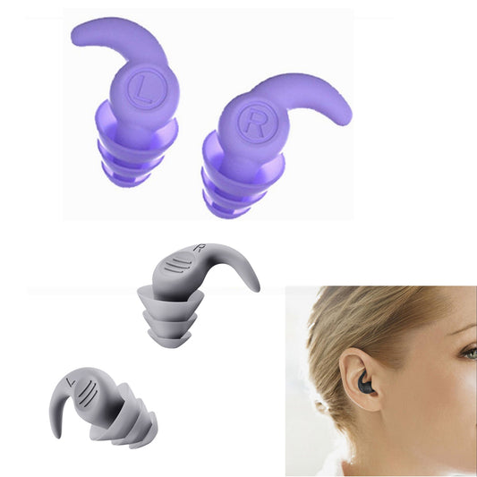 2 Pairs Ear Plugs for Sleeping Reusable Silicone Noise Reduction Ear Plugs for Noise Sensitivity Snore Travel -Grey and Purple