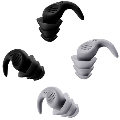 2 Pairs Ear Plugs for Sleeping Reusable Silicone Noise Reduction Ear Plugs for Noise Sensitivity Snore Travel -Black and Grey