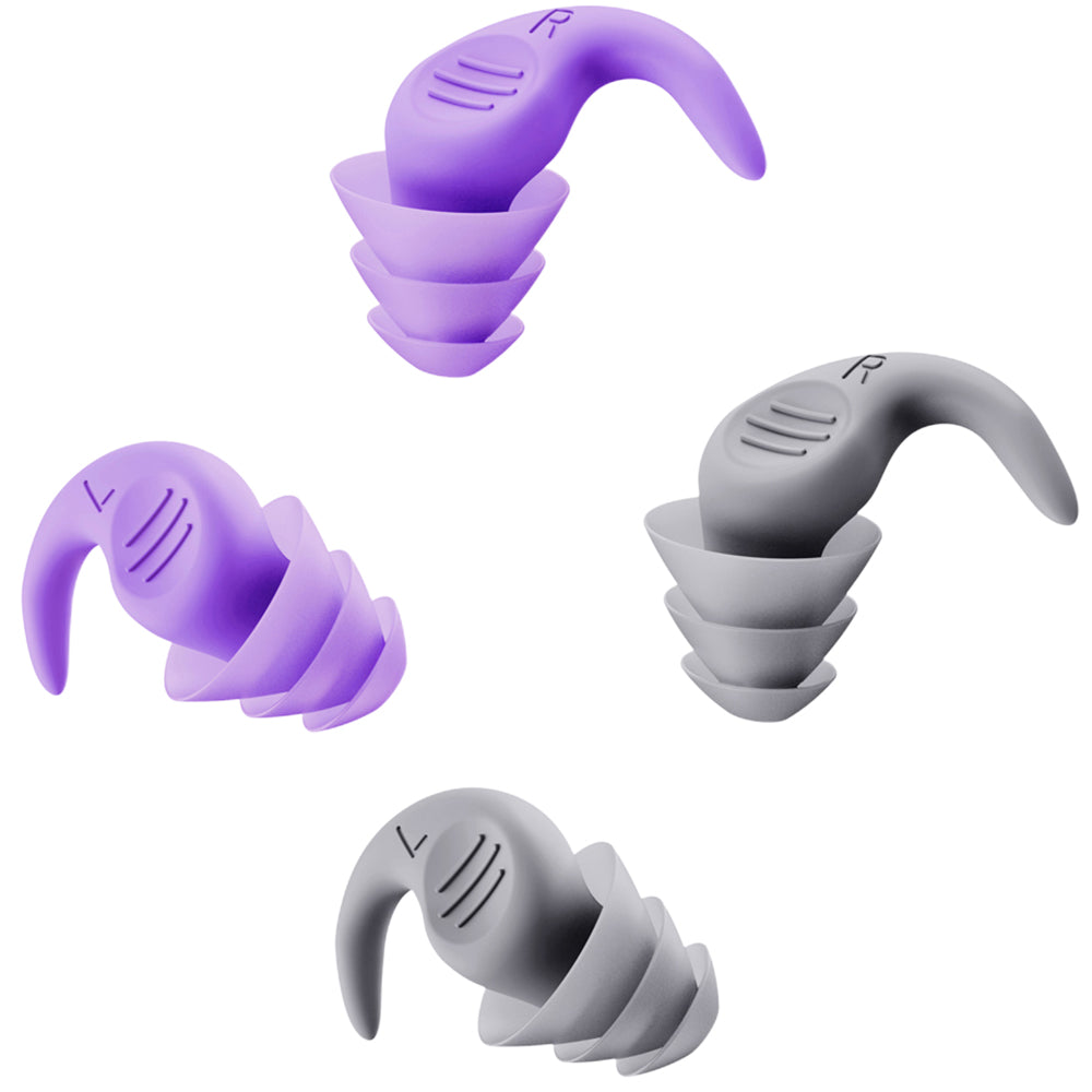 2 Pairs Ear Plugs for Sleeping Reusable Silicone Noise Reduction Ear Plugs for Noise Sensitivity Snore Travel -Grey and Purple