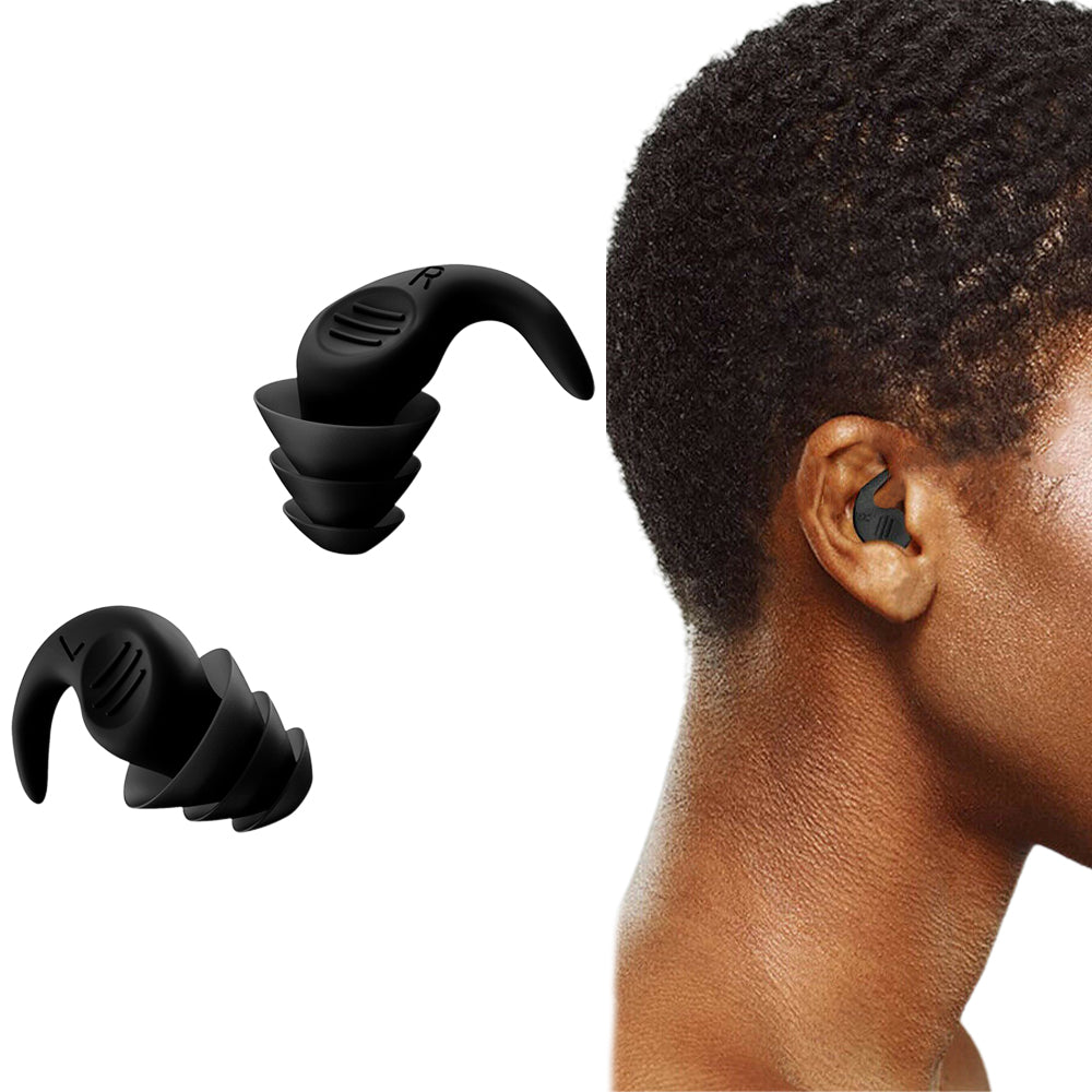 2 Pairs Ear Plugs for Sleeping Reusable Silicone Noise Reduction Ear Plugs for Noise Sensitivity Snore Travel -Black and Grey