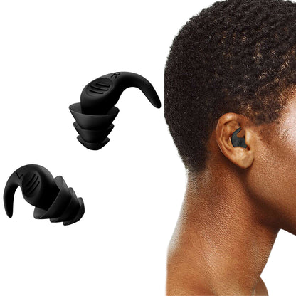 2 Pairs Ear Plugs for Sleeping Reusable Silicone Noise Reduction Ear Plugs for Noise Sensitivity Snore Travel -Black and Grey