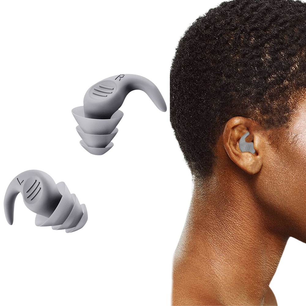 2 Pairs Ear Plugs for Sleeping Reusable Silicone Noise Reduction Ear Plugs for Noise Sensitivity Snore Travel -Black and Grey