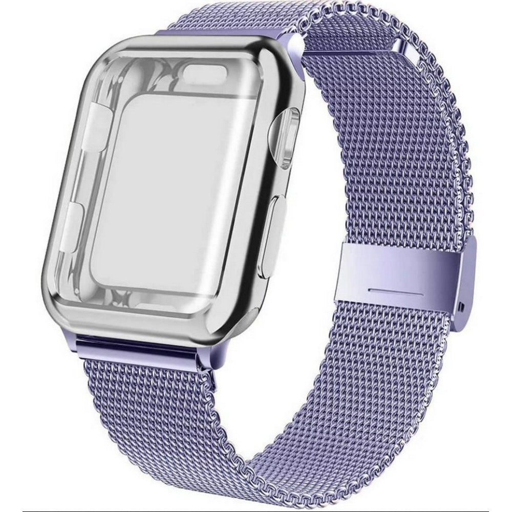 Metal Band Compatible for Apple Watch iWatch Band with Screen Protective Case -Purple