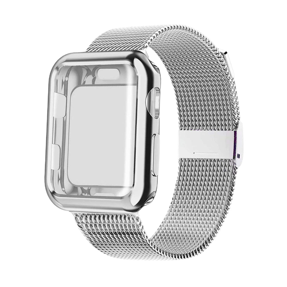 Metal Watch Band Strap with Screen Protective Case for Apple Watch iWatch 42mm Black and Silver