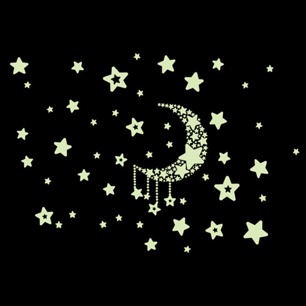 2 Sets Self Adhesive Glow in Dark Moon Star Wall Sticker Wallpaper Home Decor