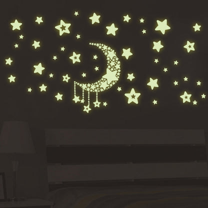 2 Sets Self Adhesive Glow in Dark Moon Star Wall Sticker Wallpaper Home Decor