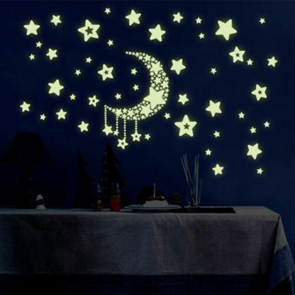 2 Sets Self Adhesive Glow in Dark Moon Star Wall Sticker Wallpaper Home Decor