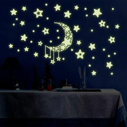2 Sets Self Adhesive Glow in Dark Moon Star Wall Sticker Wallpaper Home Decor