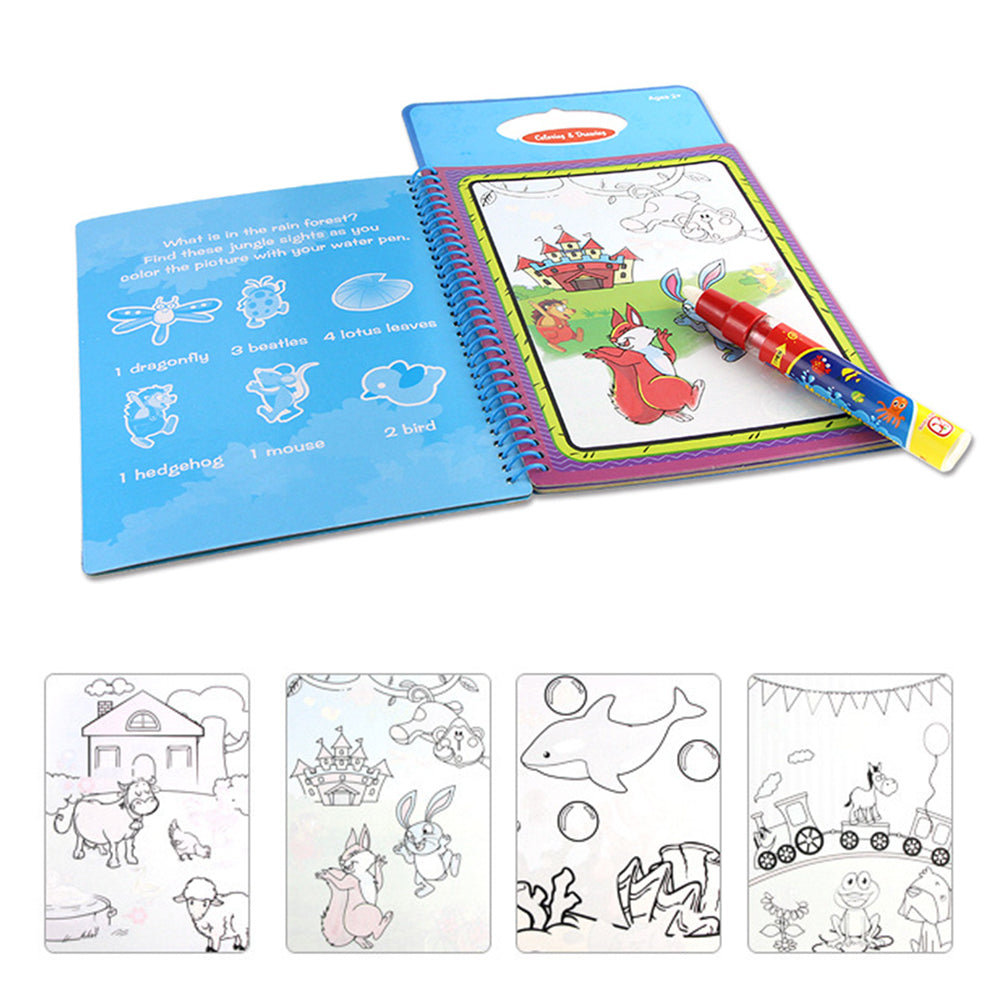 Toy Reusable Magic Water Coloring Book Water Reveal Activity Books-Animal