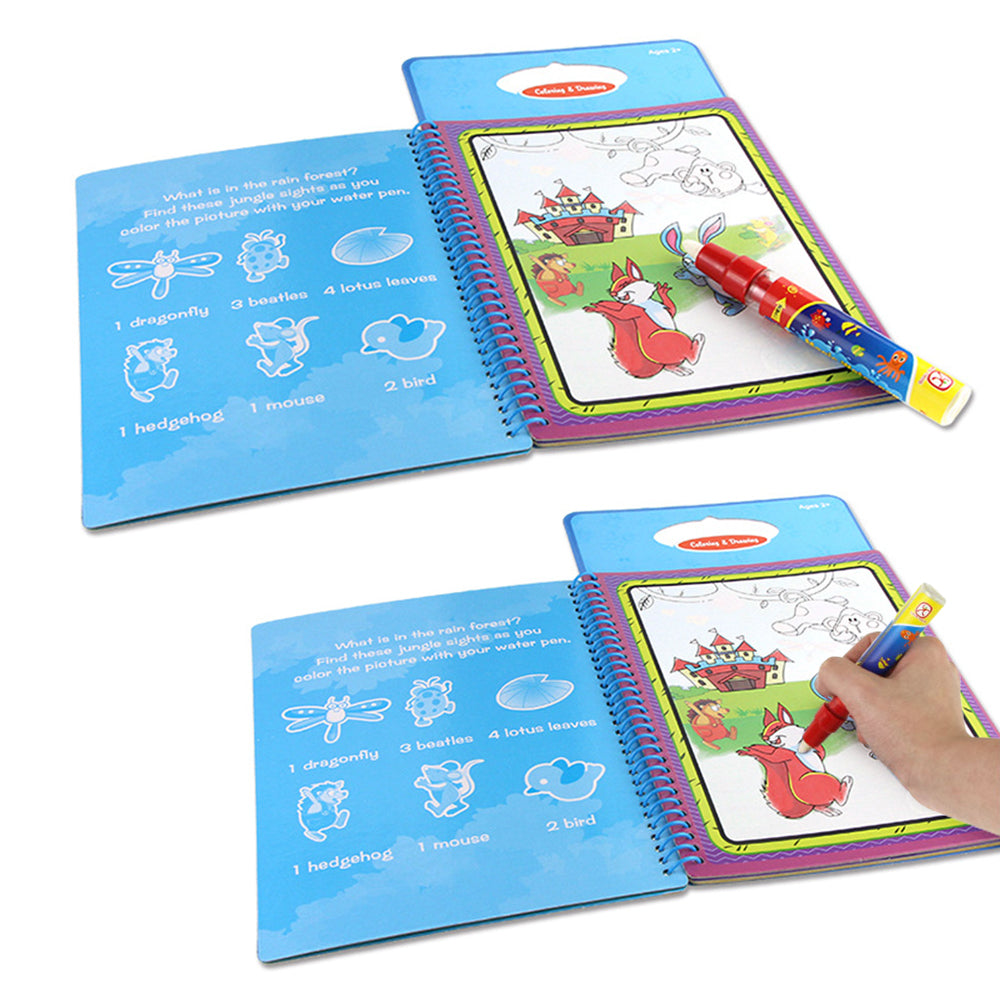 Toy Reusable Magic Water Coloring Book Water Reveal Activity Books-Animal