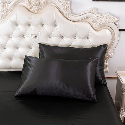 Queen Quilt Cover Silk Satin Bedding Set-Black