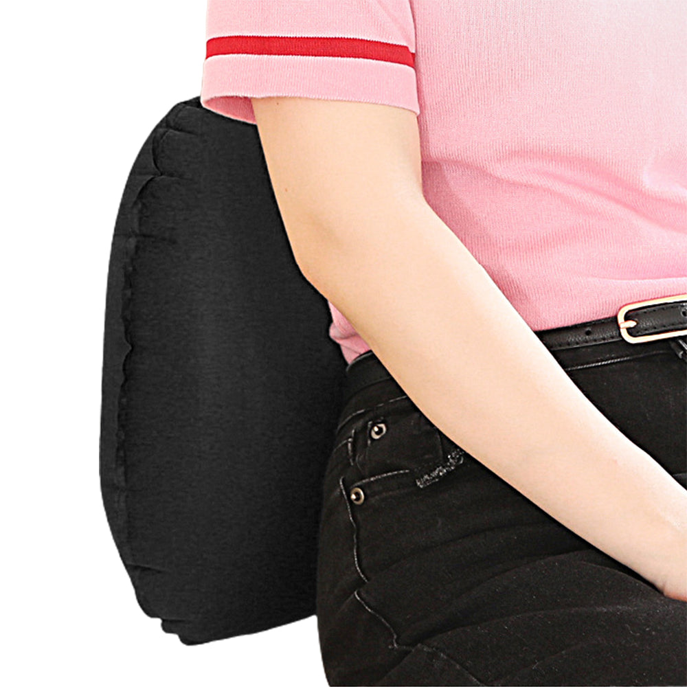 Inflatable Pillow Travel Air Pillow Eye Mask Earplugs Set for Neck Lumbar Back Head Support -Black