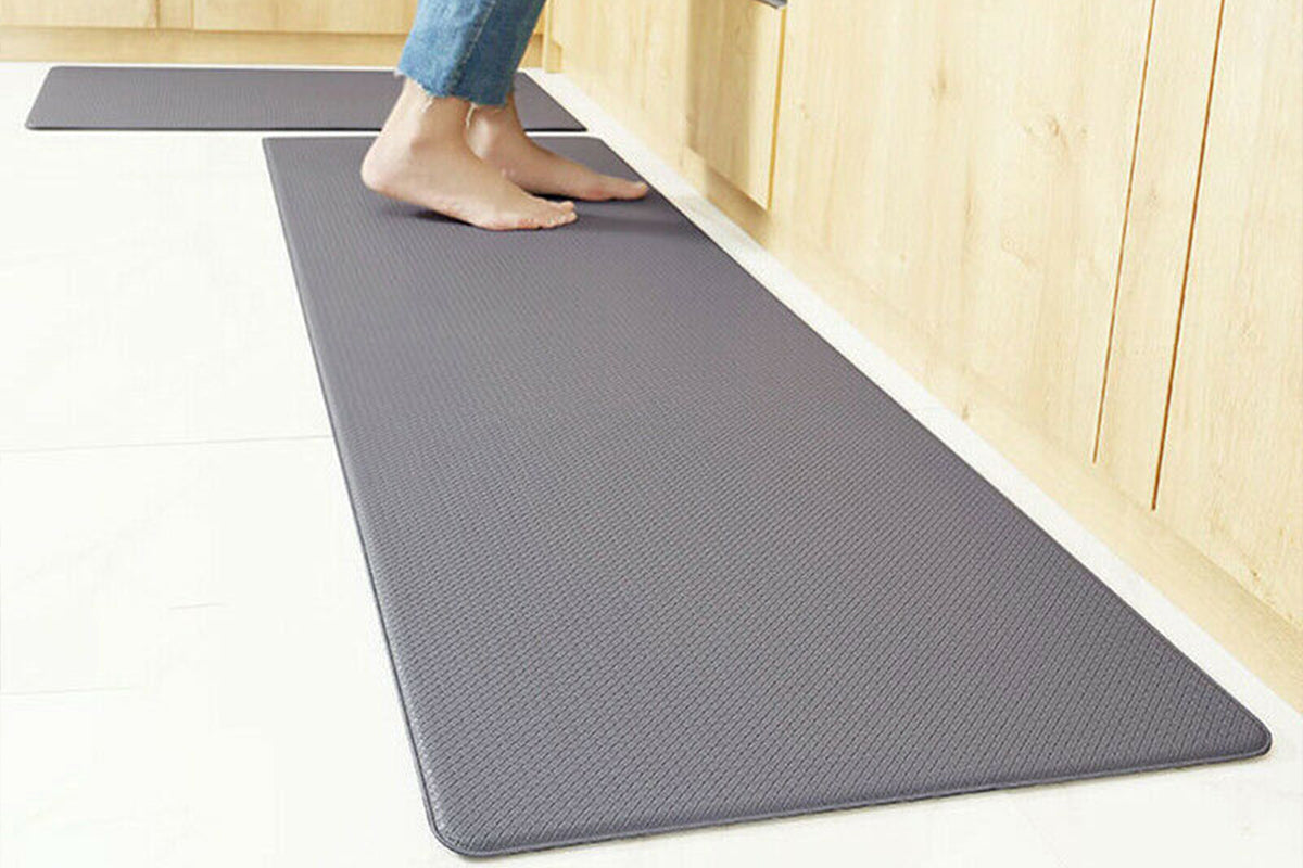 PU Leather Kitchen Rug Mats Durable Anti-Slip Absorbent Dirt-Resistant Kitchen Rug Mat-Grey