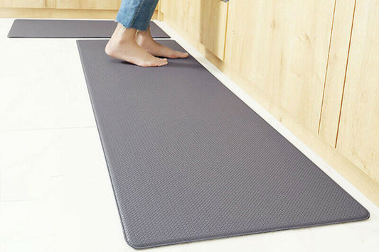 PU Leather Kitchen Rug Mats Durable Anti-Slip Absorbent Dirt-Resistant Kitchen Rug Mat-Grey