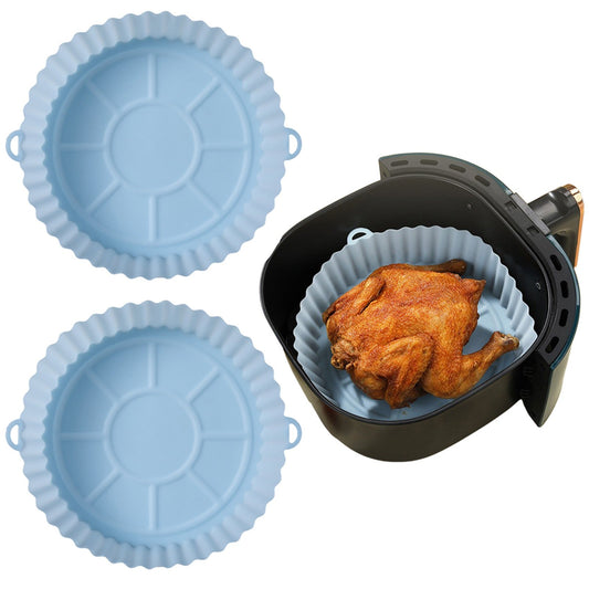 2Pcs FDA Certified Silicone Reusable Air Fryer Liner Baking Tray Mat - Blue