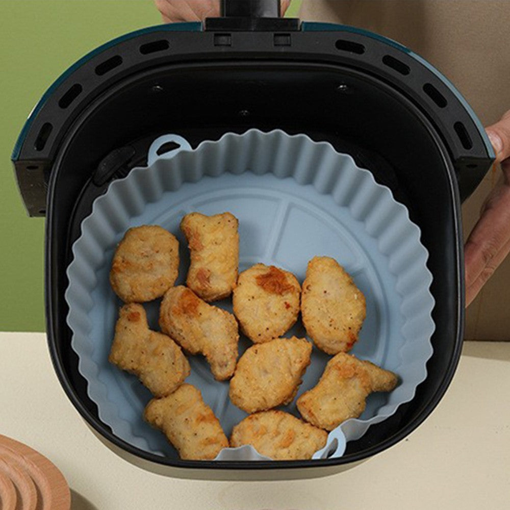 2Pcs FDA Certified Silicone Reusable Air Fryer Liner Baking Tray Mat - Blue
