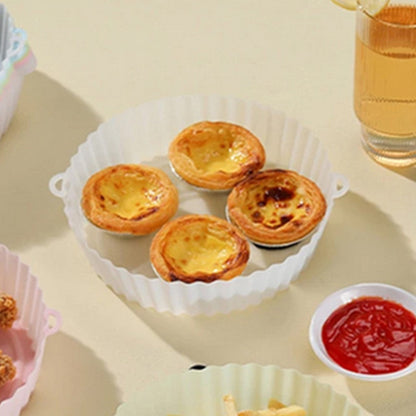 2Pcs FDA Certified Silicone Reusable Air Fryer Liner Baking Tray Mat - White